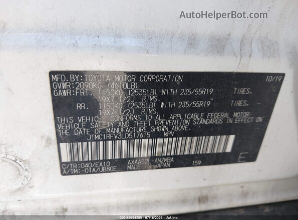JTMC1RFV3LD517615 2020 TOYOTA RAV4 White Engine compartment view
