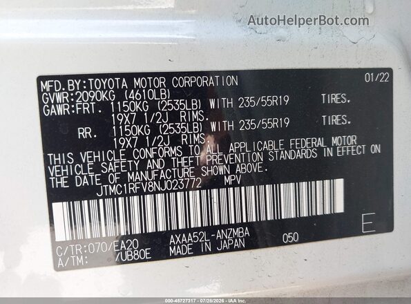 JTMC1RFV8NJ023772 2022 TOYOTA RAV4 White Вид підкапотного простору