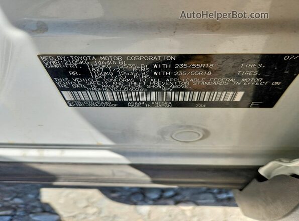 JTMDFREV0JJ240265 2018 TOYOTA RAV4 White VIN კოდის სტიკერის ხედი