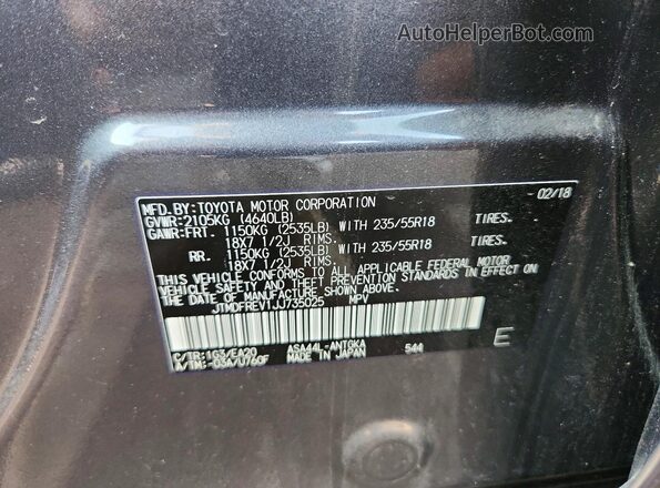 JTMDFREV1JJ735025 2018 TOYOTA RAV4 Gray Vista del compartimento del motor