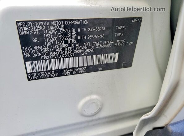 JTMDFREV4JJ720597 2018 TOYOTA RAV4 White Widok naklejki z numerem VIN