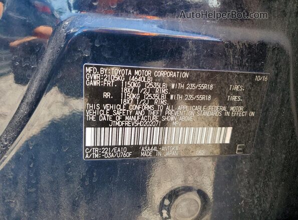 JTMDFREV5HD202071 2017 TOYOTA RAV4 Blue Vista de la etiqueta del VIN
