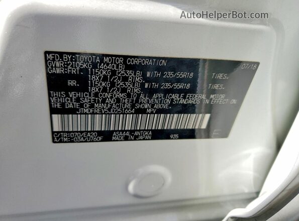 JTMDFREV5JD251664 2018 TOYOTA RAV4 White VIN կոդի պիտակի տեսք
