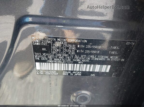 JTMDFREV8GJ077373 2016 TOYOTA RAV4 Gray Widok komory silnika