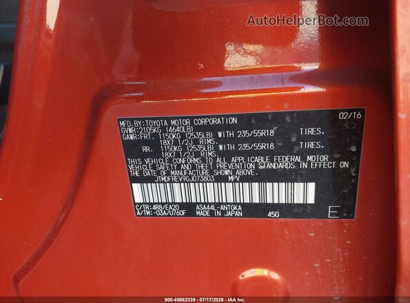 JTMDFREV9GJ073803 2016 TOYOTA RAV4 Orange Widok komory silnika