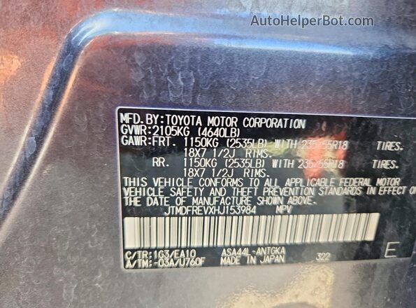 JTMDFREVXHJ153984 2017 TOYOTA RAV4 Gray Вид наклейки з VIN-кодом
