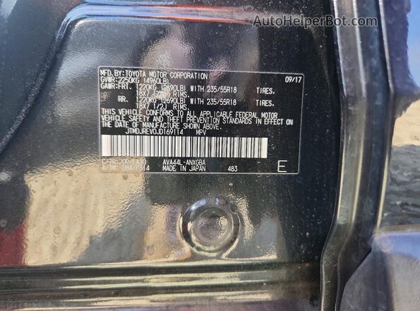 JTMDJREV0JD169114 2018 TOYOTA RAV4 Черный Вид наклейки с VIN-кодом