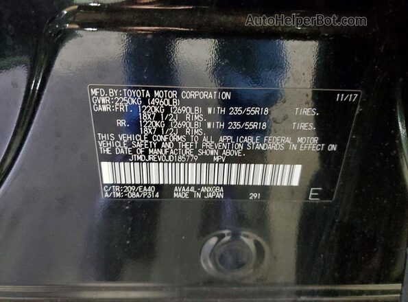 JTMDJREV0JD185779 2018 TOYOTA RAV4 Black VIN sticker view