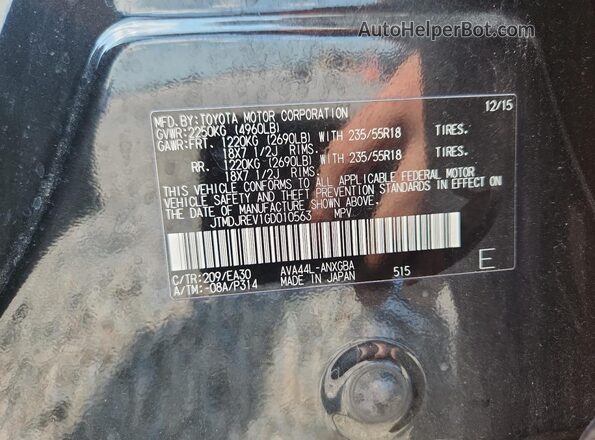 JTMDJREV1GD010563 2016 TOYOTA RAV4 Black Vista de la etiqueta del VIN