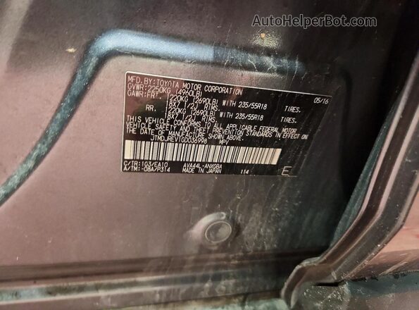JTMDJREV1GD036998 2016 TOYOTA RAV4 Charcoal Շարժիչի բաժամունքի տեսք