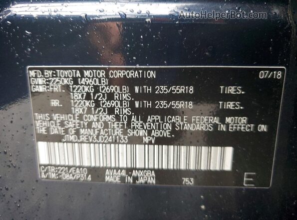 JTMDJREV3JD241133 2018 TOYOTA RAV4 Blue VIN კოდის სტიკერის ხედი