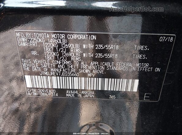 JTMDJREV7JD235660 2018 TOYOTA RAV4 HYBRID Black Вид підкапотного простору