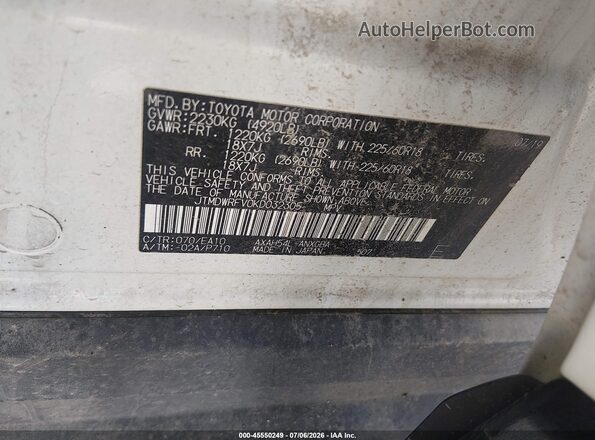 JTMDWRFV0KD032305 2019 TOYOTA RAV4 HYBRID White Vista del compartimento del motor