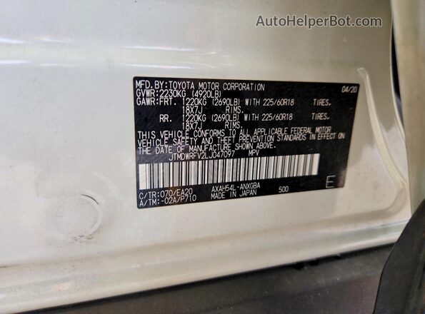 JTMDWRFV2LJ047097 2020 TOYOTA RAV4 White 360 interior view