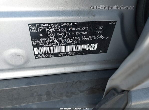 JTMDWRFV6LD544605 2020 TOYOTA RAV4 HYBRID Silver Engine compartment view