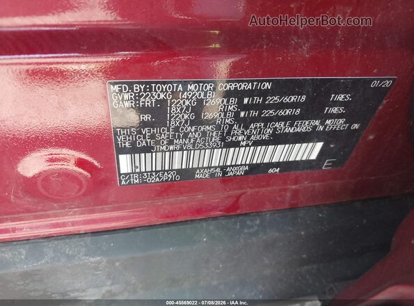 JTMDWRFV8LD533931 2020 TOYOTA RAV4 HYBRID Red Շարժիչի բաժամունքի տեսք