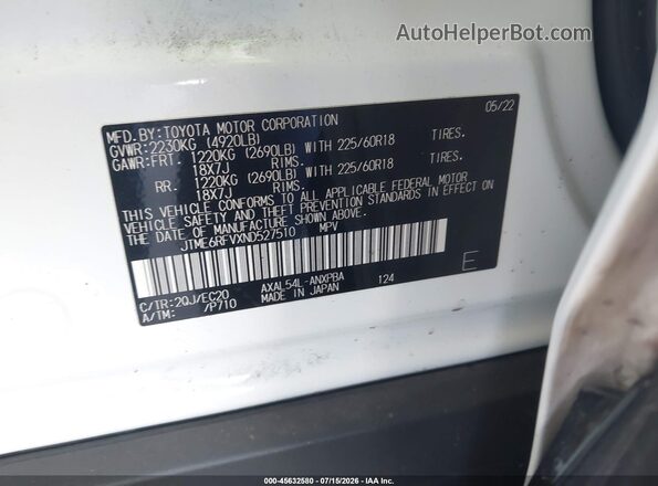 JTME6RFVXND527510 2022 TOYOTA RAV4 HYBRID White Շարժիչի բաժամունքի տեսք