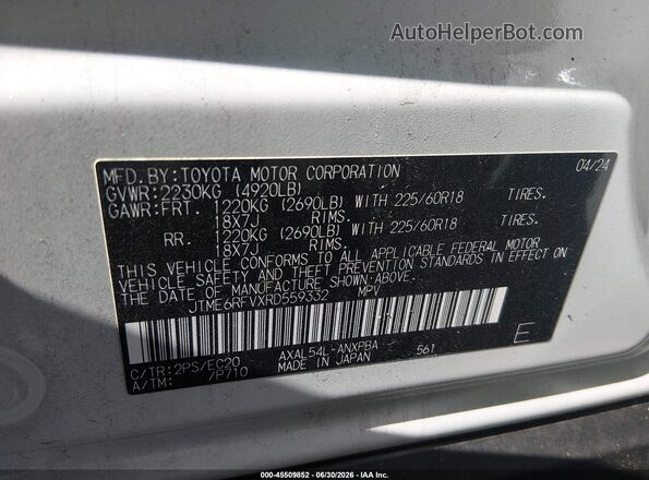 JTME6RFVXRD559332 2024 TOYOTA RAV4 HYBRID White Vista del compartimento del motor