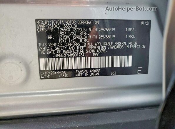 JTMEB3FV4MD017841 2021 TOYOTA RAV4 Silver 360 interior view