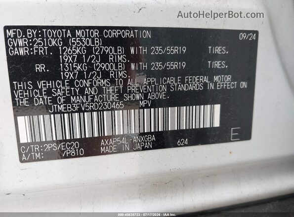 JTMEB3FV5RD230465 2024 TOYOTA RAV4 PRIME White Widok komory silnika