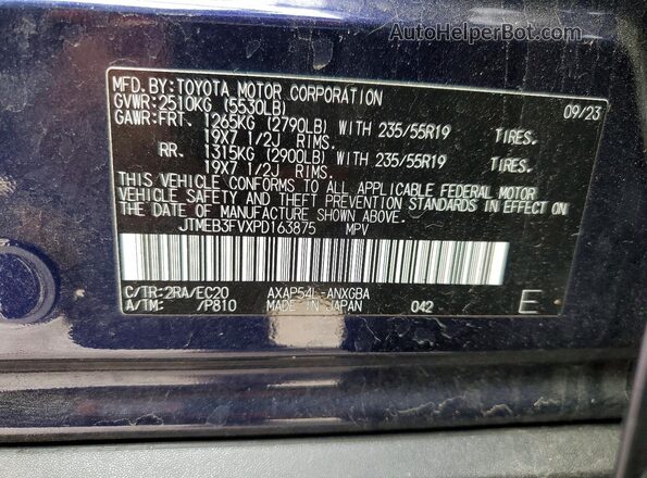 JTMEB3FVXPD163875 2023 TOYOTA RAV4 Blue Панорамний вид салону 360°