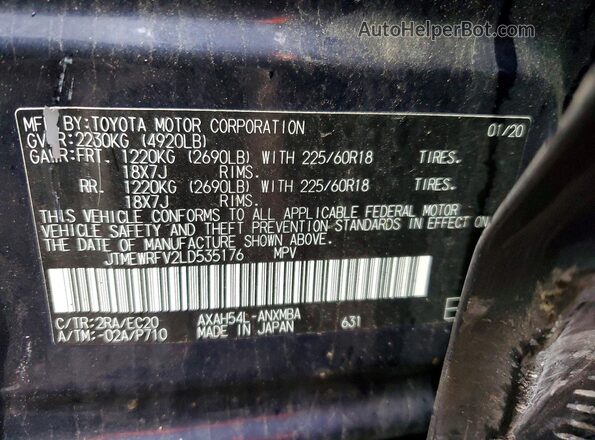JTMEWRFV2LD535176 2020 TOYOTA RAV4 Blue Շարժիչի բաժամունքի տեսք