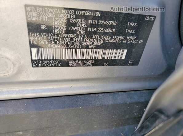 JTMEWRFV8LD543511 2020 TOYOTA RAV4 Silver Widok naklejki z numerem VIN