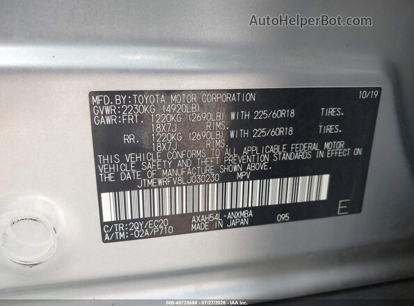 JTMEWRFV8LJ030230 2020 TOYOTA RAV4 HYBRID Gray Vista del compartimento del motor