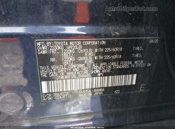 JTMEWRFV8LJ046685 2020 TOYOTA RAV4 HYBRID Dark Blue Շարժիչի բաժամունքի տեսք