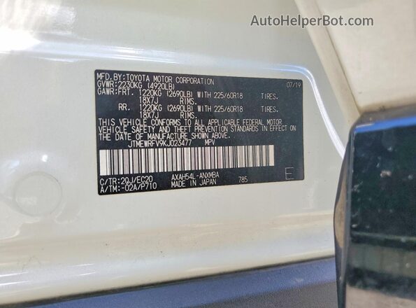 JTMEWRFV9KJ023477 2019 TOYOTA RAV4 White Widok naklejki z numerem VIN