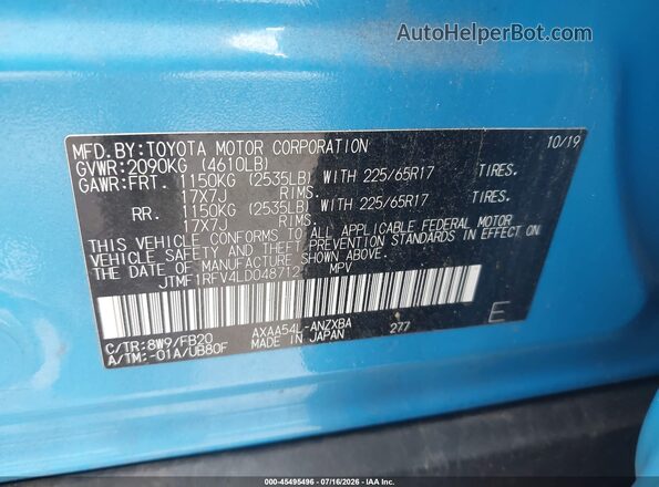 JTMF1RFV4LD048712 2020 TOYOTA RAV4 Blue Widok komory silnika