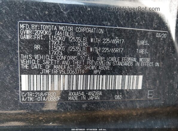 JTMF1RFV5LD063719 2020 TOYOTA RAV4 Black Вид підкапотного простору