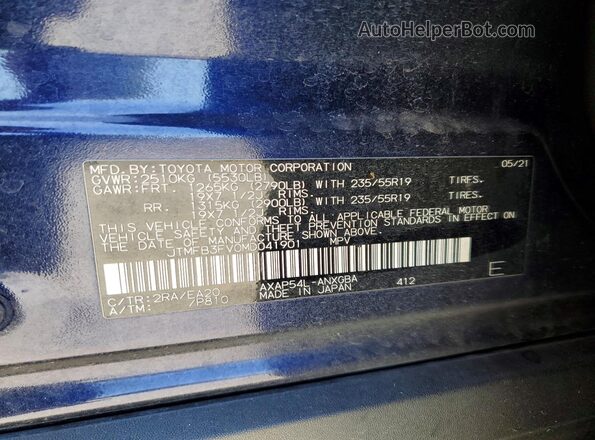 JTMFB3FV0MD041901 2021 TOYOTA RAV4 Синий Панорамный вид салона 360°