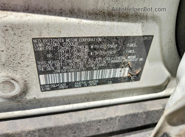 JTMFB3FV4MD064730 2021 TOYOTA RAV4 White VIN კოდის სტიკერის ხედი