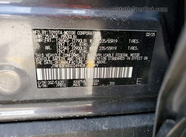 JTMFB3FV8SD249408 2025 TOYOTA RAV4 Gray სალონის 360-გრადუსიანი ხედი