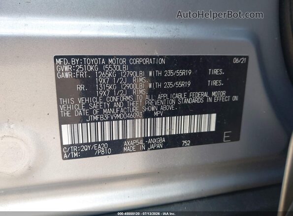 JTMFB3FV9MD046093 2021 TOYOTA RAV4 PRIME Silver Widok komory silnika