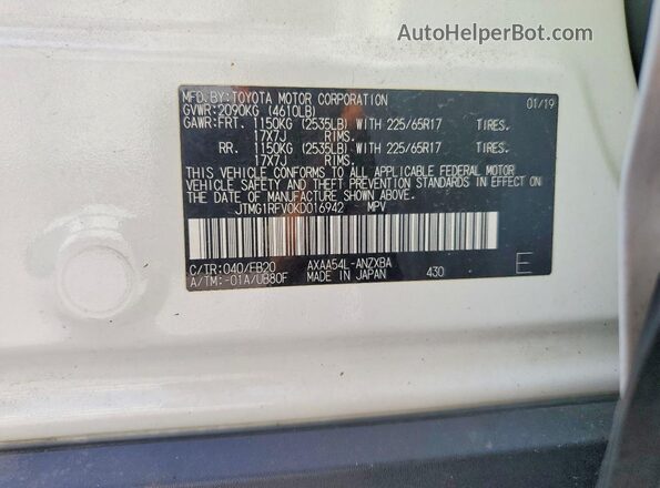 JTMG1RFV0KD016942 2019 TOYOTA RAV4 White Engine compartment view