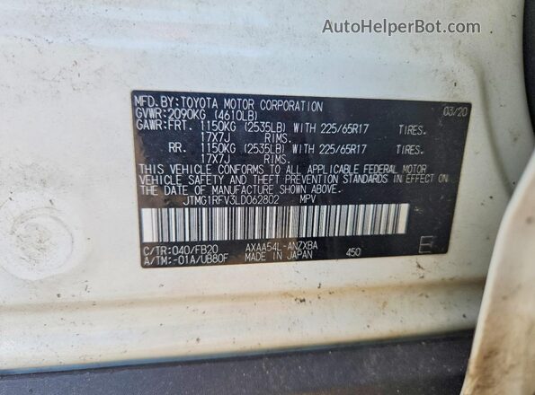 JTMG1RFV3LD062802 2020 TOYOTA RAV4 White Սալոնի 360 աստիճան տեսք