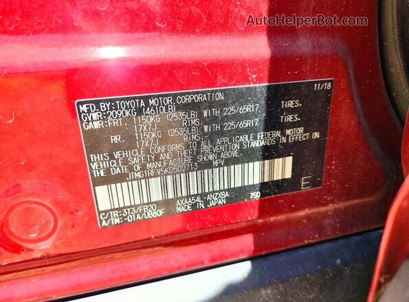 JTMG1RFV5KD502713 2019 TOYOTA RAV4 Maroon Vista de la etiqueta del VIN