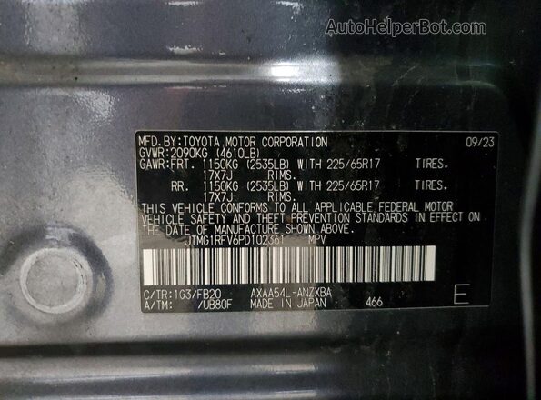 JTMG1RFV6PD102361 2023 TOYOTA RAV4 Серый Вид наклейки с VIN-кодом