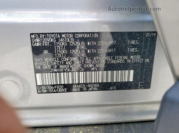 JTMH1RFV5KJ007126 2019 TOYOTA RAV4 Silver Вид наклейки з VIN-кодом