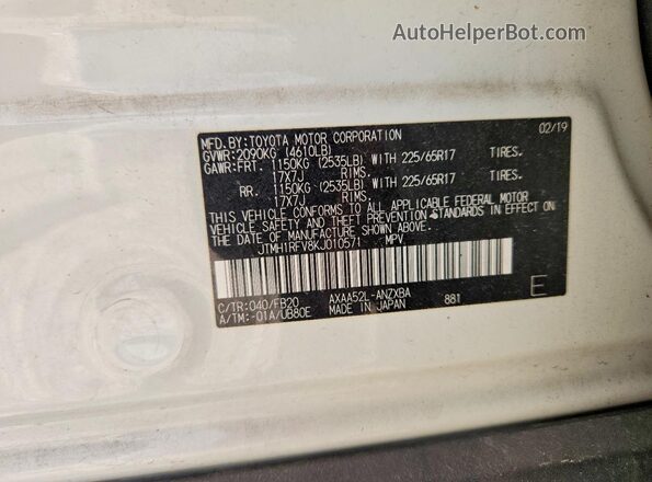 JTMH1RFV8KJ010571 2019 TOYOTA RAV4 White Widok komory silnika
