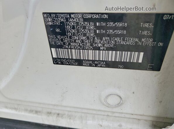 JTMJFREV2HJ174525 2017 TOYOTA RAV4 White Vista de la etiqueta del VIN