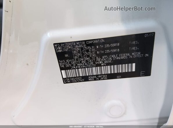 JTMJFREV4HJ700220 2017 TOYOTA RAV4 White Widok komory silnika