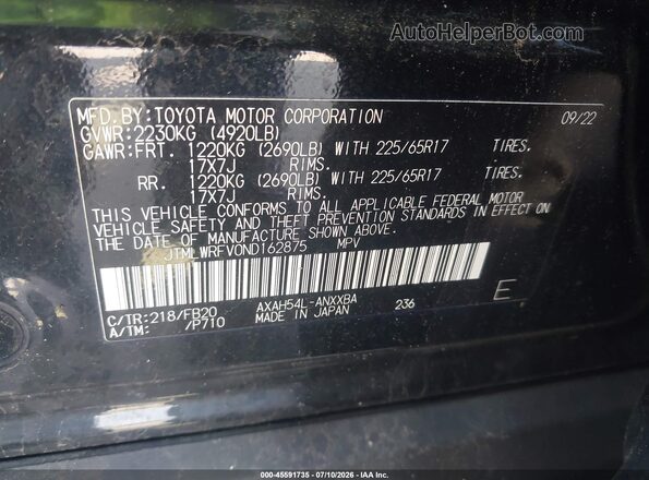JTMLWRFV0ND162875 2022 TOYOTA RAV4 HYBRID Black Widok komory silnika