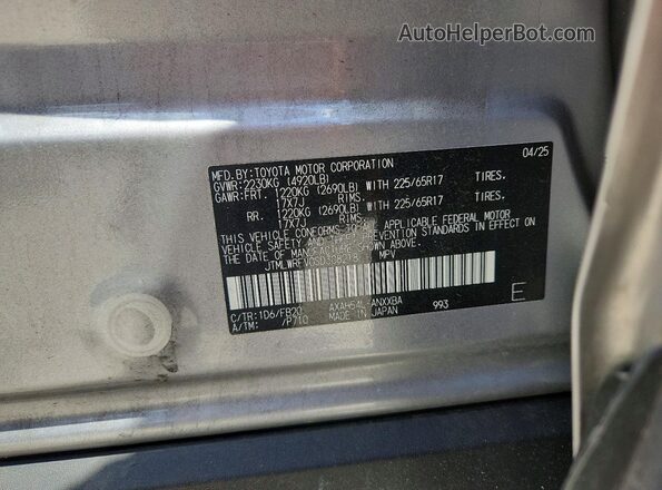 JTMLWRFV0SD308218 2025 TOYOTA RAV4 Silver Vista de la etiqueta del VIN