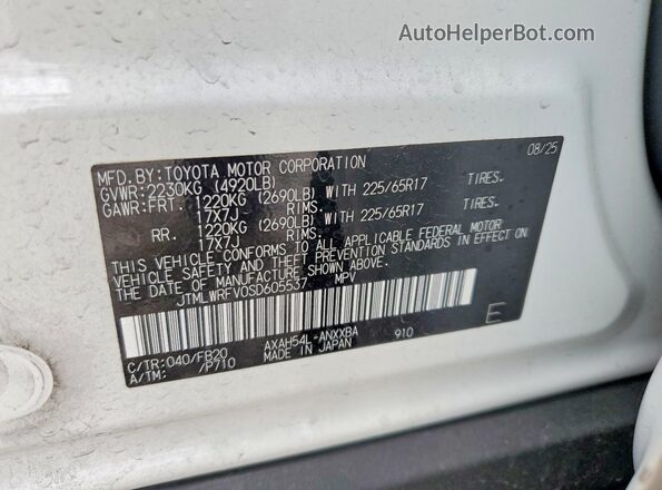 JTMLWRFV0SD605537 2025 TOYOTA RAV4 White Вид наклейки з VIN-кодом