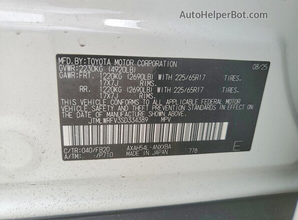 JTMLWRFV3SD334389 2025 TOYOTA RAV4 White VIN կոդի պիտակի տեսք