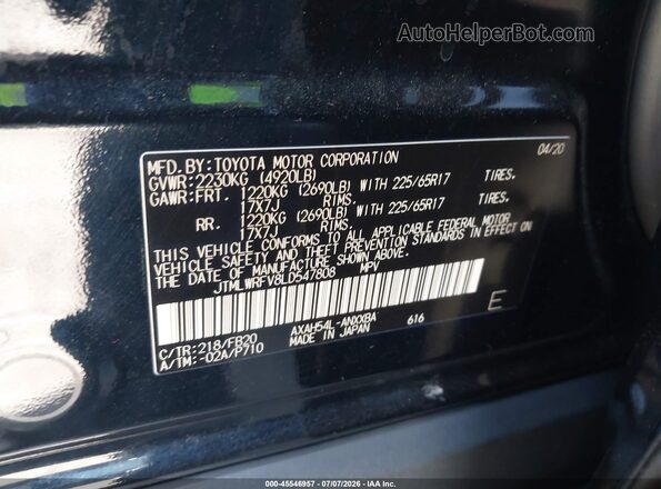 JTMLWRFV8LD547808 2020 TOYOTA RAV4 HYBRID Black Widok komory silnika