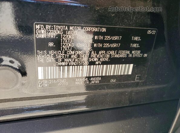 JTMMWRFV8ND151580 2022 TOYOTA RAV4 Black VIN კოდის სტიკერის ხედი